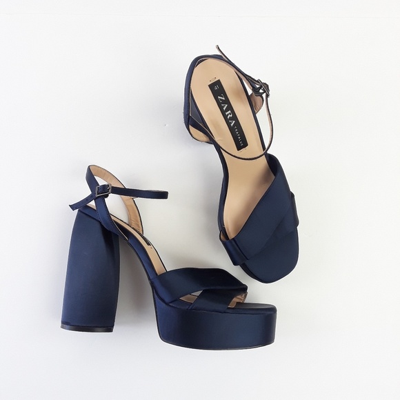 Zara Shoes - Zara Navy Ankle Strap High Heels